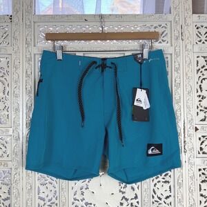 Quick Silver High Line Teal Board Shorts Sz 28 Swim Trunks 16 Length Surf